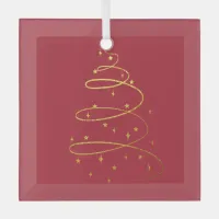 Abstract Sparkling Gold Christmas Tree Glass Ornament