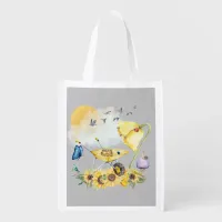 Cute Watercolor Cottagecore Yellow on grey | Grocery Bag