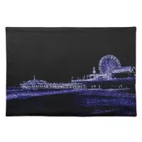 Santa Monica Pier Blue Neon Night Photo Edit Cloth Placemat