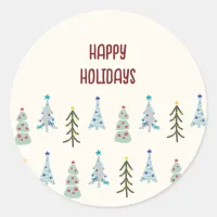 Cute Christmas trees doodle Classic Round Sticker