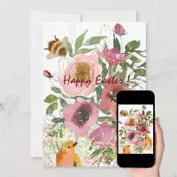 Pink Floral White Easter Holiday Card