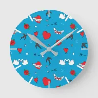 Retro Hearts and Flowers Romantic Round Clock