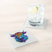 Cyberpunk Colorful Ai Highland Cow Glass Coaster