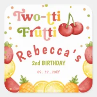 Two-tti Frutti Fruity Fun Second Birthday Party Square Sticker