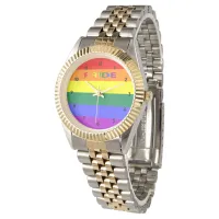 LGBT Rainbow Pride Flag Two-Tone Bracelet Watch