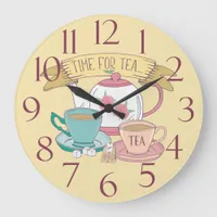 Time for Tea Vintage English Tea Cups Tea Shop Large Clock