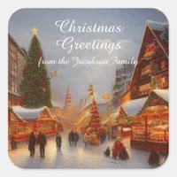 German Style Christmas Market Greetings Kitsch Square Sticker