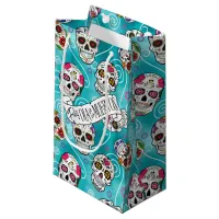 Sugar Skulls and Swirls Turquoise ID725 Small Gift Bag