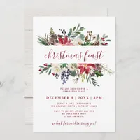 Christmas Feast Watercolor Burgundy & Navy Floral Invitation