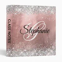 Rose Gold Foil Silver Glitter Fancy Monogram 3 Ring Binder