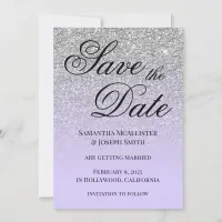 Antique Silver Glitter Pale Lavender Gradient Save The Date