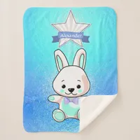 Sweet Funny Smiling Bunny Name Personalize Sherpa Blanket