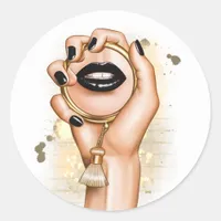 Black and Gold Glam Chic Classic Round Sticker