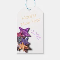 Multicolored shining stars - new year 2025 gift tags