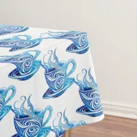 Artistic Blue Coffee Cup with Swirling Patterns Tablecloth