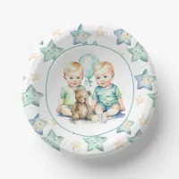Watercolor Twin Boys Baby Shower Paper Bowls