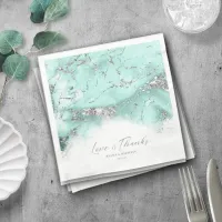 Marble Glitter Wedding Teal Silver ID644 Napkins