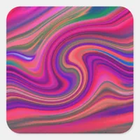 Hot Pink Retro Swirl Epicenter Square Sticker