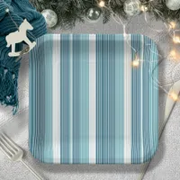 Teal Pinstripe Christmas Pattern#28 ID1009 Paper Plates