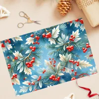 Christmas Winter Red Berries and Pine Branches  Tissue Paper