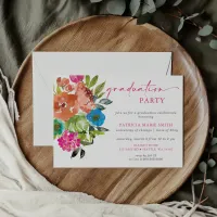 Bright Pink Orange Floral Graduation Party Invitation