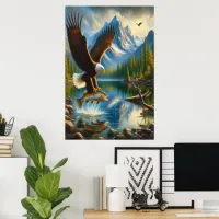 Majestic Eagle Capturing A Lake Trout Poster