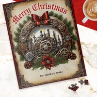 Steampunk Cogs Candles Christmas Wreath Custom Jigsaw Puzzle