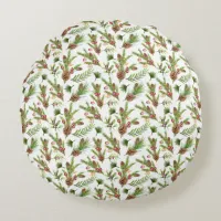 Pretty Pine Cones and Cuttings Botanical Round Pillow