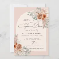 Rustic Boho Terracotta Pampas Rehearsal Dinner Invitation