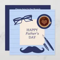 Happy Fathers Day Fun Blue Mustache Family Brunch Invitation