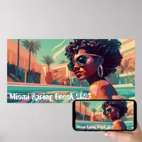 Miami Spring Break Black Woman in Pool Painting Poster