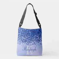 Simple Blue Brushed Metal and Glitter Monogram |