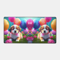 Cute puppy with balloons   desk mat