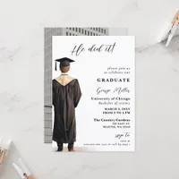 Modern Minimalist Photo he Did It Graduation Invitation