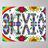 Girl's Name Olivia Colorful Whimsical Wild Flowers Poster