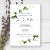 Green English Ivy Watercolor Celebration of Life Invitation