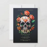 Floral Skull Monogram Halloween Wedding Invitation