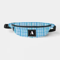 Plaid Pattern Gingham Check Light Blue Monogram Fanny Pack