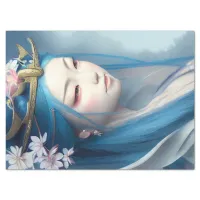 Japanese blue-haired Fairy Fantasy AI Art Poster Tissue Paper