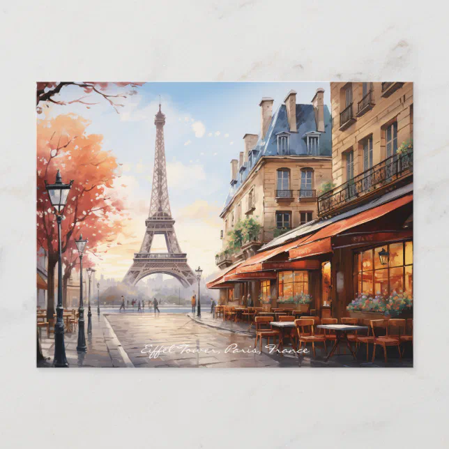 Eiffel Tower Watercolor Paris France Travel Art Postcard