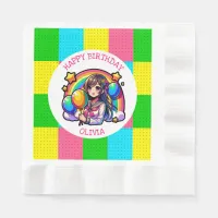 Anime Girl Colorful Pop Art Birthday Personalized Napkins