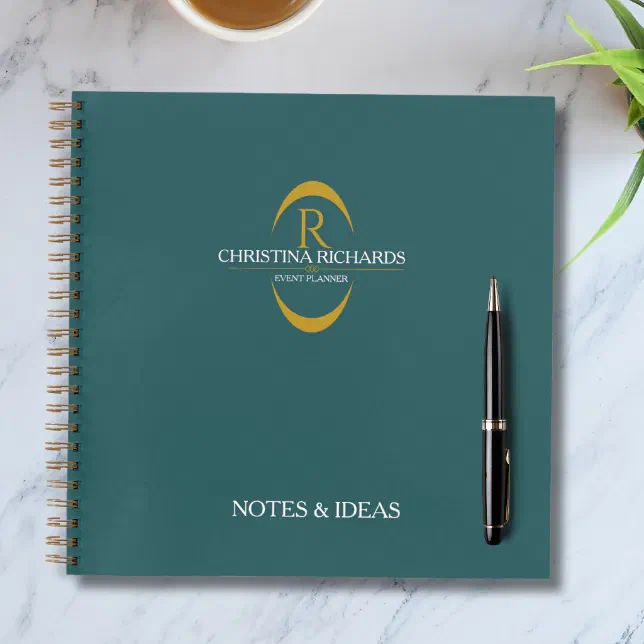 Gold Monogram Teal Modern Elegant Business Notebook