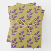 Fun Whimsical Dark Purple & Bold Green Watercolor Wrapping Paper Sheets