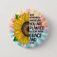 Inspirational Quote and Hand Drawn Sunflower Button