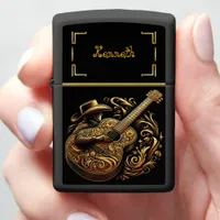 White & Gold Guitar Cowboy intricate Zippo Lighter