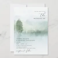 Elegant Watercolor Lake and Trees Wedding Invitati Invitation