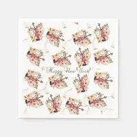 Floral Violins Gold Music Notes Christmas Holiday  Napkins