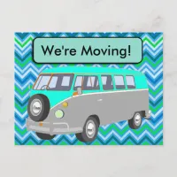 We're Moving, retro blue van Post Card