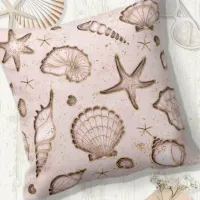 Seashells Starfish Watercolor Blush Pink ID782 Throw Pillow