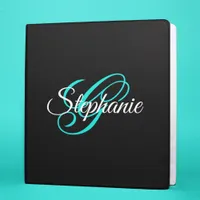 Black White and Bright Turquoise Fancy Monogram 3 Ring Binder